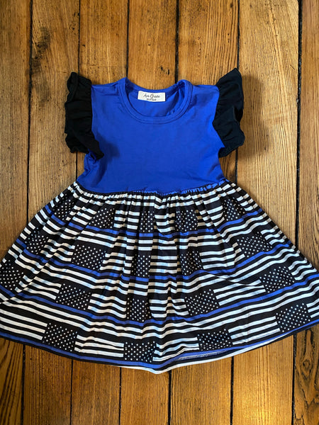 Back the Blue Police Flutter Sleeve Girl Dress