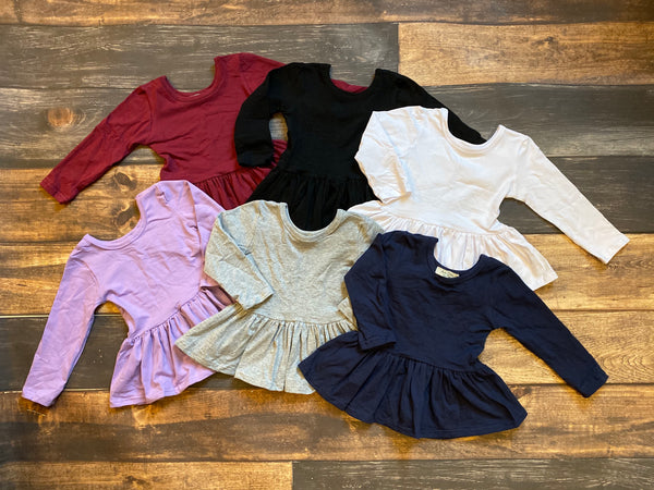 Long Sleeve Solid Color Peplum Top A - Preorder