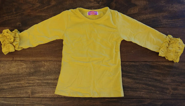 Mustard Yellow Ruffle Long Sleeve Shirt - Ava Grace Boutique