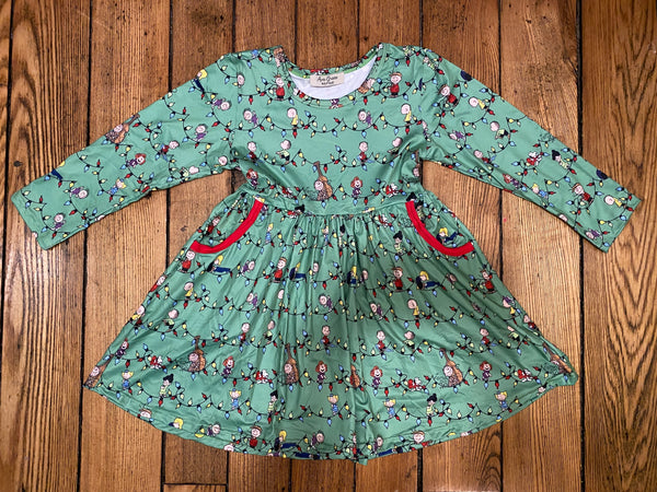 Christmas Green Twirly Dress with Pockets