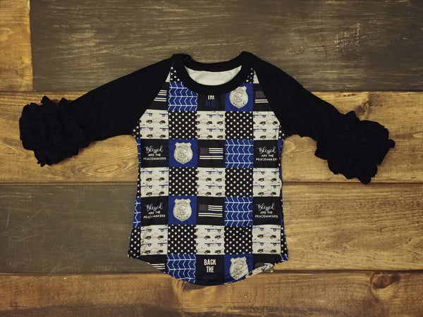 Blessed Are The Peacemaker with Black Ruffle Icing Raglan - Ava Grace Boutique