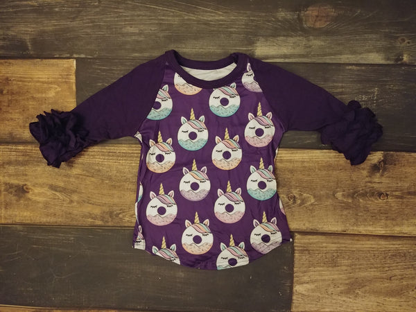 Unicorn Donuts Ruffle Icing Girl Top - Ava Grace Boutique