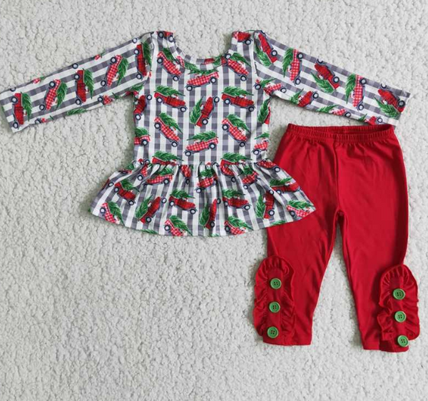 Christmas Red Truck Peplum Girl Outfit