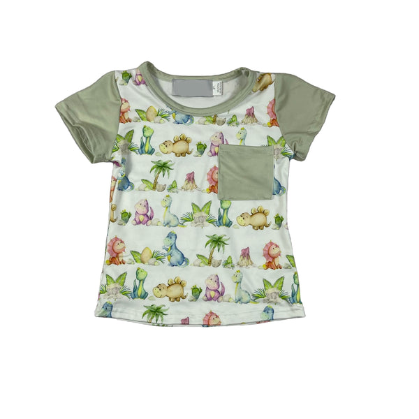 Dinosaur Print Kid Raglan Pocket Tee