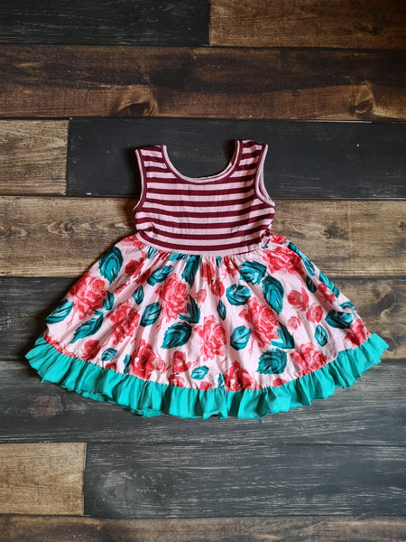 Roses Stripes Floral Tank Ruffle Dress - Ava Grace Boutique