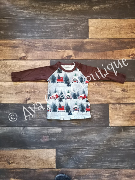 Christmas Red Trucks Raglan 3/4 Tee - Ava Grace Boutique