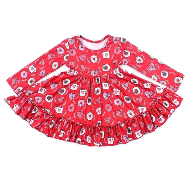 Red Valentine Donuts Milk Silk Ruffle Dress - Ava Grace Boutique