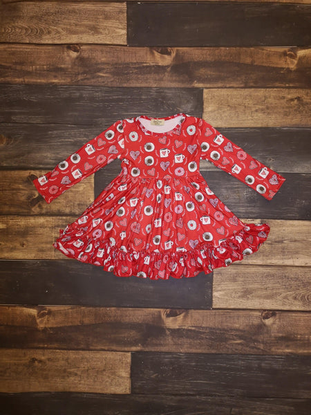 Red Valentine Donuts Milk Silk Ruffle Dress - Ava Grace Boutique