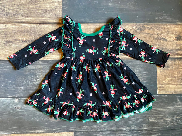 Elf Prints Ruffle Dress with Tie Back