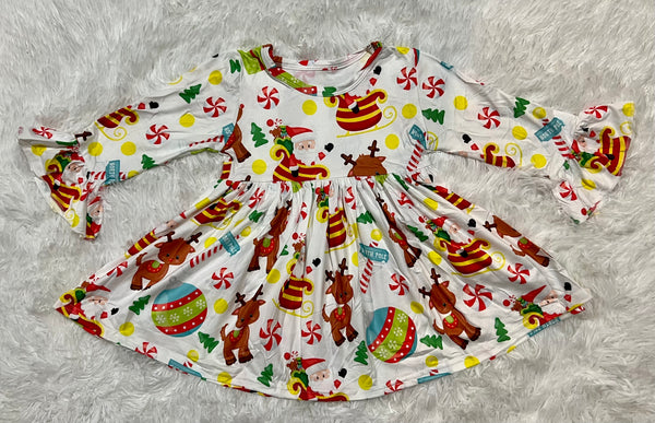 Reindeer Christmas Long Sleeve Ruffle Milk Silk Dress