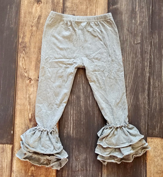 Heather Grey Truffle Triple Ruffle Leggings - Ava Grace Boutique