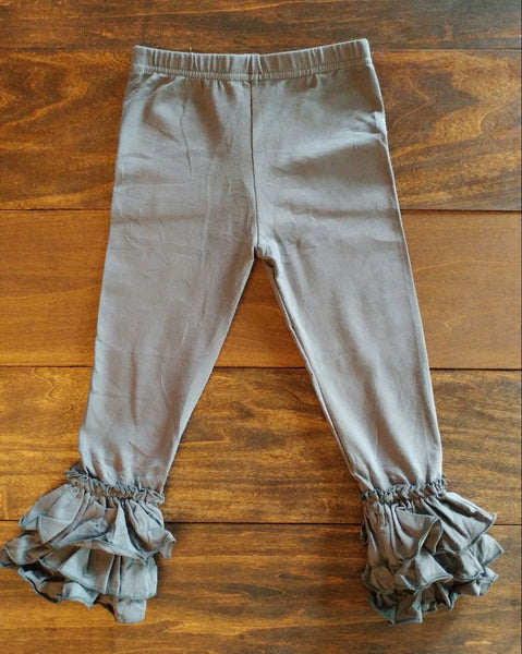 Dark Grey Truffle Triple Ruffle Leggings - Ava Grace Boutique
