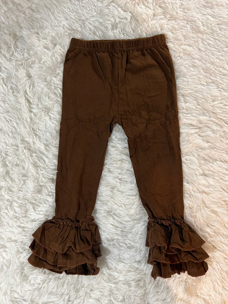 Brown Truffle Triple Ruffle Girl Leggings - Ava Grace Boutique