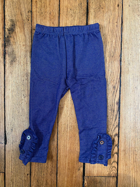 Denim Knit Side Ruffle Buttons Capri Girl Legging
