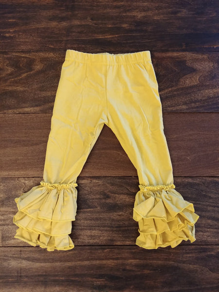 Mustard Yellow Truffle Triple Ruffle Leggings - Ava Grace Boutique