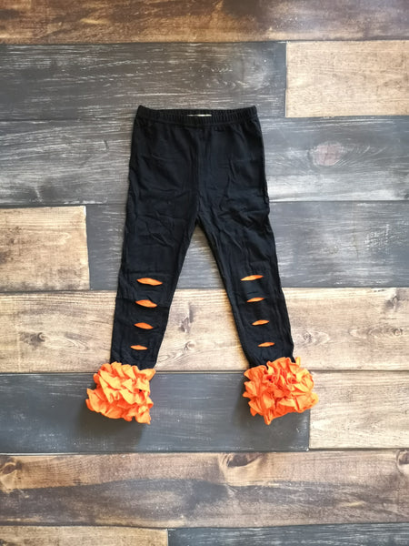 Orange/Black Spirit Distressed Icing Girl Leggings - Ava Grace Boutique