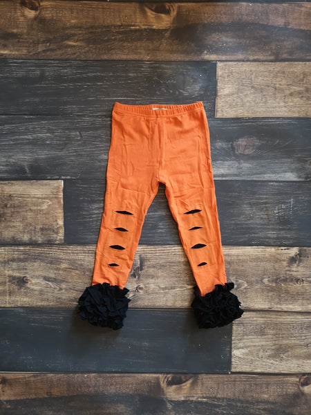Orange/Black Spirit Distressed Icing Girl Leggings - Ava Grace Boutique