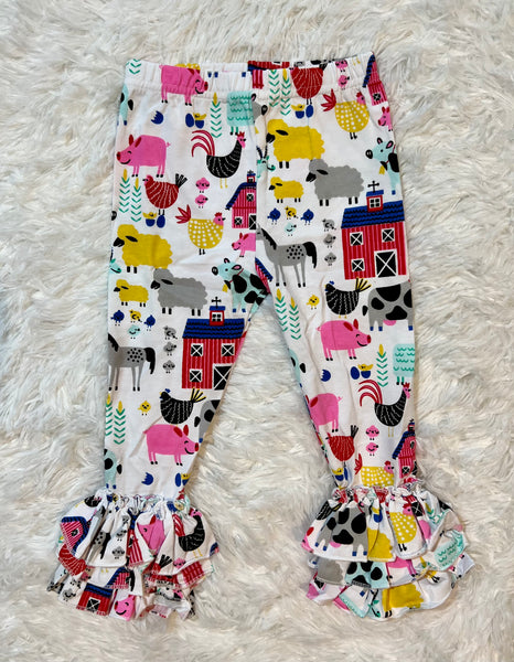Farm Animals Triple Ruffle Girl Legging - Ava Grace Boutique