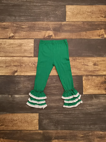 Green Lace Triple Ruffle Leggings