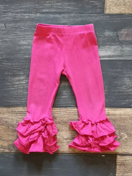 Hot Pink Truffle Triple Ruffle Leggings - Ava Grace Boutique