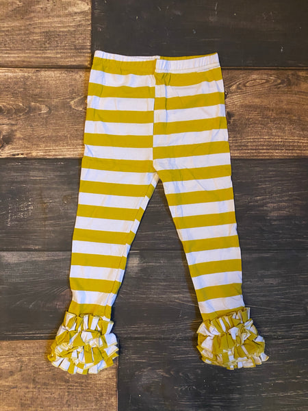 Mustard Yellow Gold/White Stripes Icing Ruffle Leggings