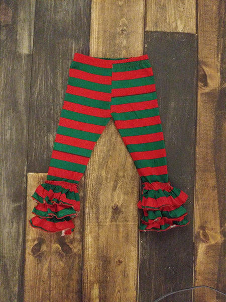 Green and Red Stripes Truffle Triple Ruffle Legging - Ava Grace Boutique