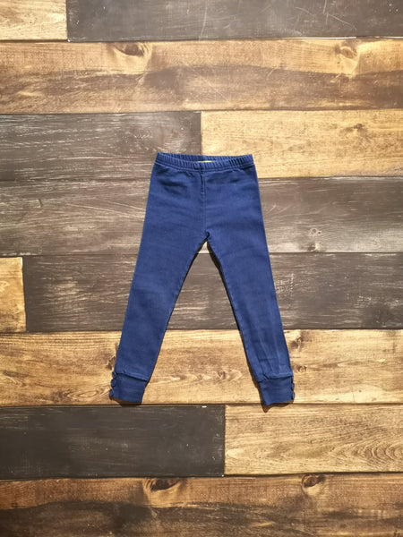 Blue Knit Denim Side Buttons Legging