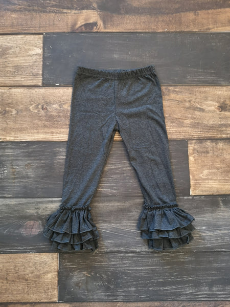 Dark Heather Grey Triple Ruffle Girl Leggings