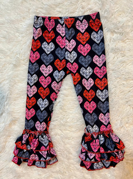 Diamonds with Black Background Triple Ruffle Milk Silk Girl Leggings