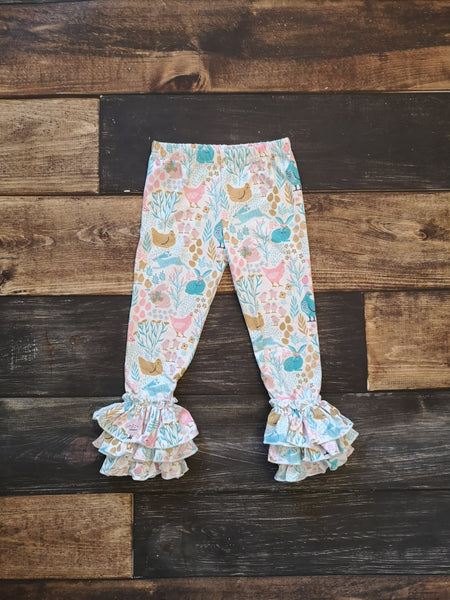 Easter Bunny Print Ruffle Girl Legging