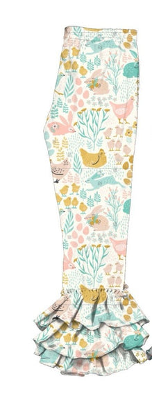 Easter Bunny Print Ruffle Girl Legging