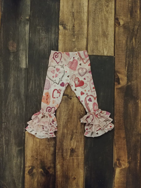Pink Hearts Milk Silk Truffle Triple Ruffle Leggings - Ava Grace Boutique