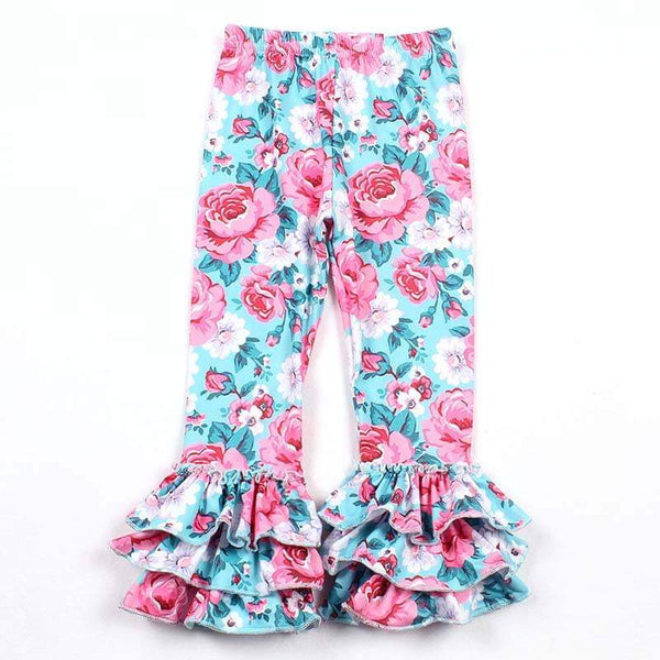 Pink Roses Triple Ruffle Milk Silk Leggings