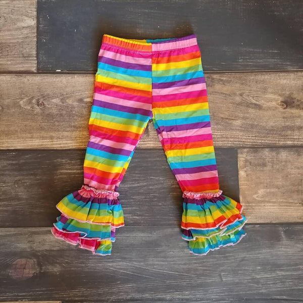 Rainbow Triple Ruffle Leggings - Ava Grace Boutique