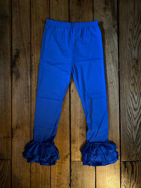 Royal Blue Truffle Triple Ruffle Leggings - Ava Grace Boutique