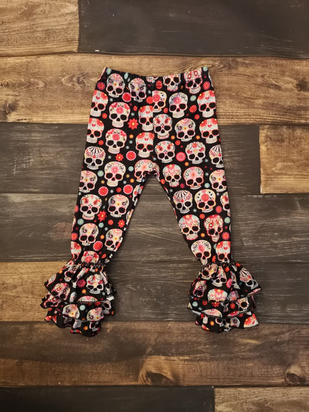 Sugar Skull Paisley Triple Ruffle Leggings - Ava Grace Boutique