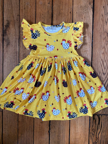 Yellow Chicken Print Dress