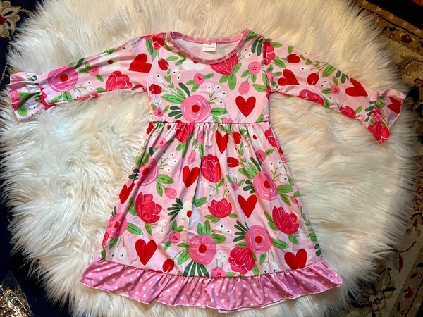 Heart Floral Ruffle Girl Dress