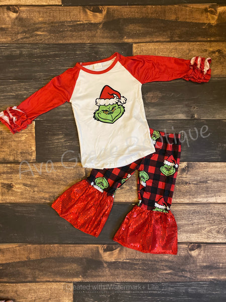 Grinch Top and Belle Bottom Outfit Set A