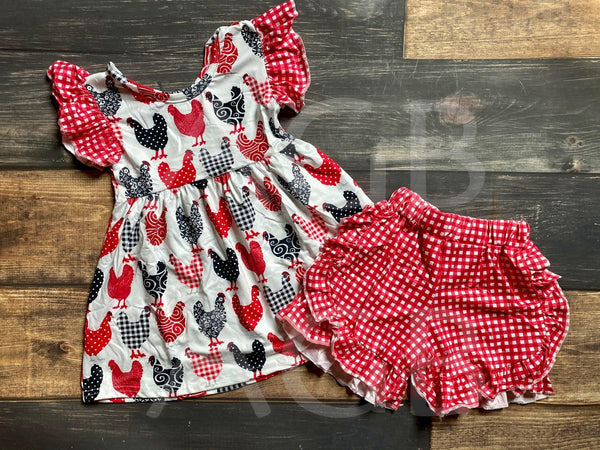 Red Plaid Chicken Outfit - Ava Grace Boutique