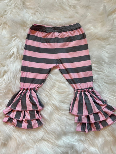 Pink and Dark Grey Stripes Ruffle Legging