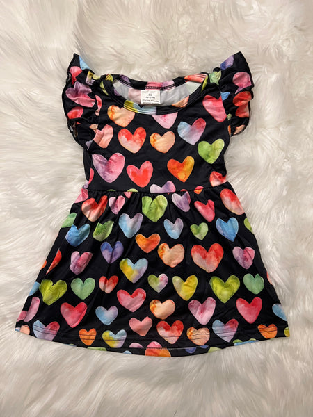 Hearts Valentine Milk Silk Flutter Sleeve Twirly Dress