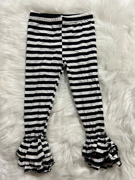 Black and White Stripes Ruffle Legging