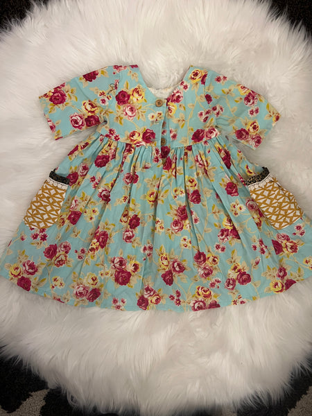 Mint Floral Woven Dress 3T