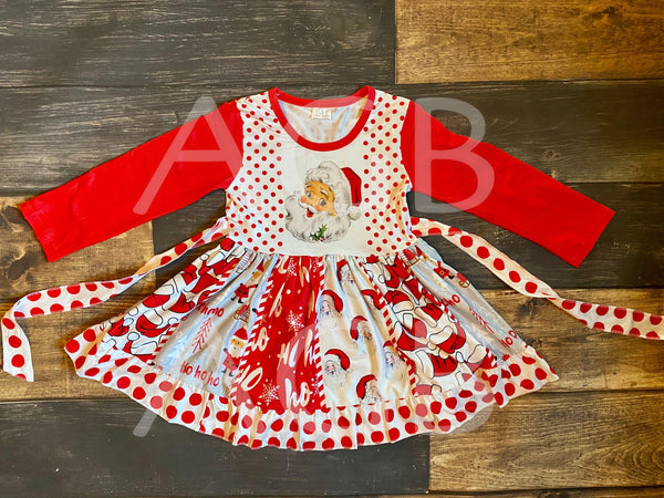 Santa Christmas Long Sleeve Twirly Dress - Ava Grace Boutique