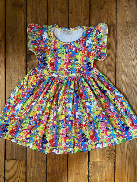 Rainbow Brite Flutter Sleeve Dress - Ava Grace Boutique