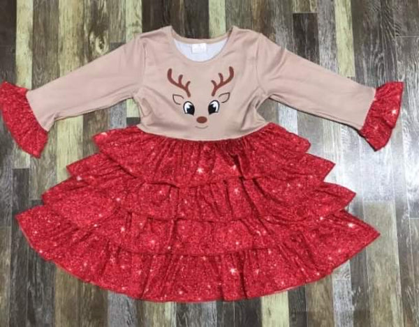 Reindeer Christmas Ruffle Dress