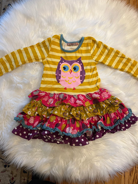Owl Ruffle Long Sleeve Dress 3T