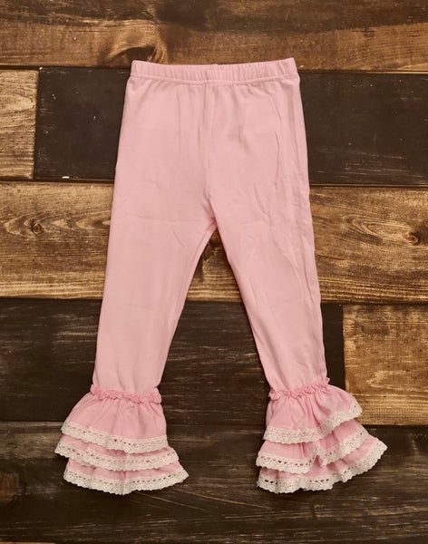 Pink Lace Triple Ruffle Leggings