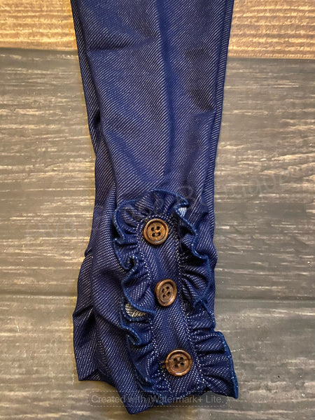 Denim Knit Side Ruffle Buttons Girl Legging